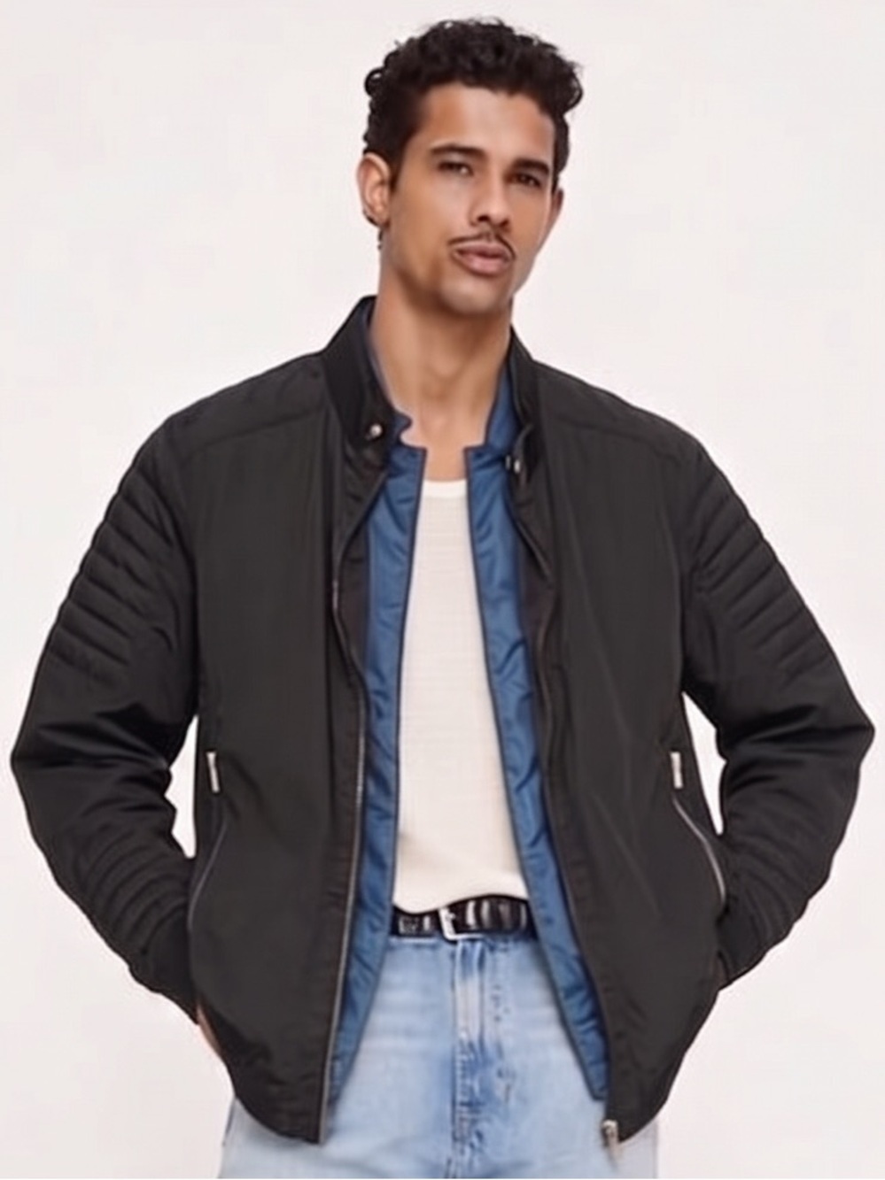 Zara Black Bomber Jacket with Blue Inner Lining - Picture 2 of 7